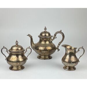Vintage Antique Gorham Silver Plated Coffee Tea Pot Sugar Creamer 5 Piece Set
